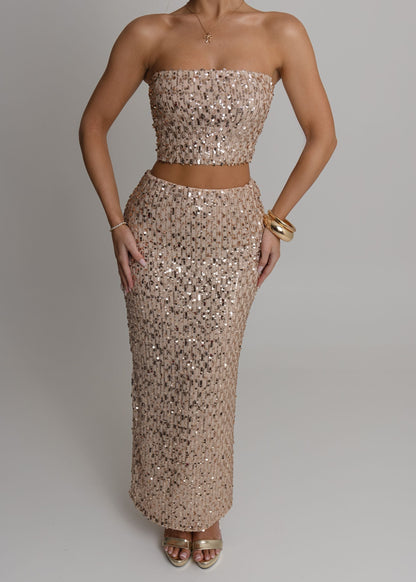 Lost Thoughts Sequin Two Piece - Rose Gold