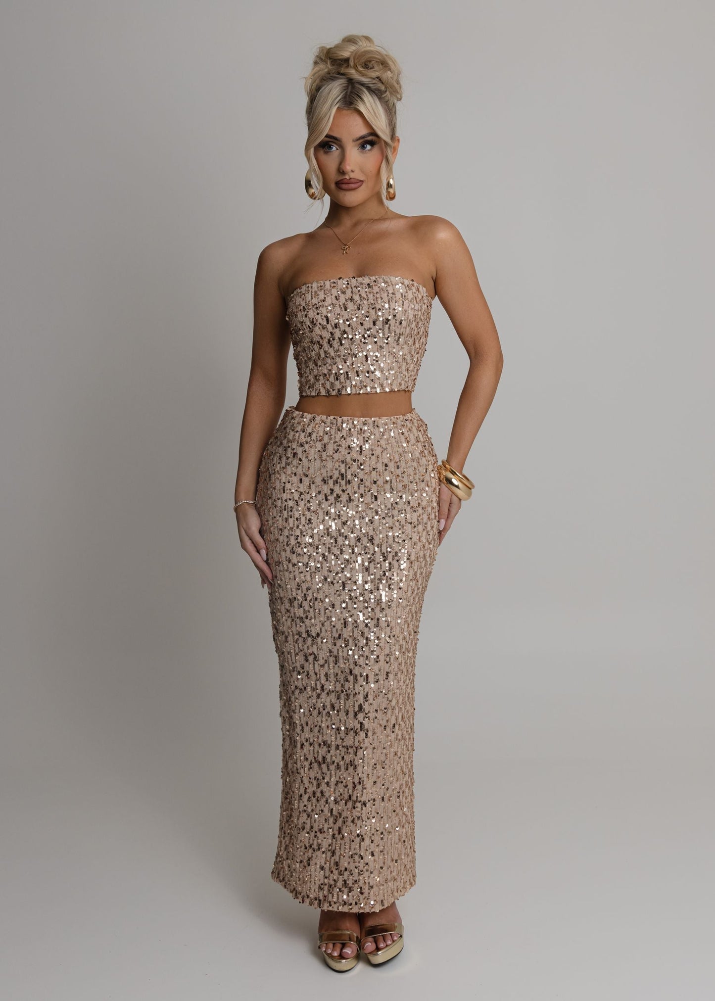 Lost Thoughts Sequin Two Piece - Rose Gold