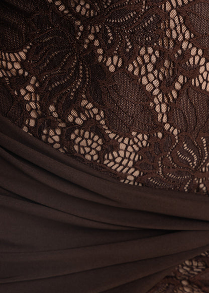 Lost Files Wrap Lace Mini Dress - Brown