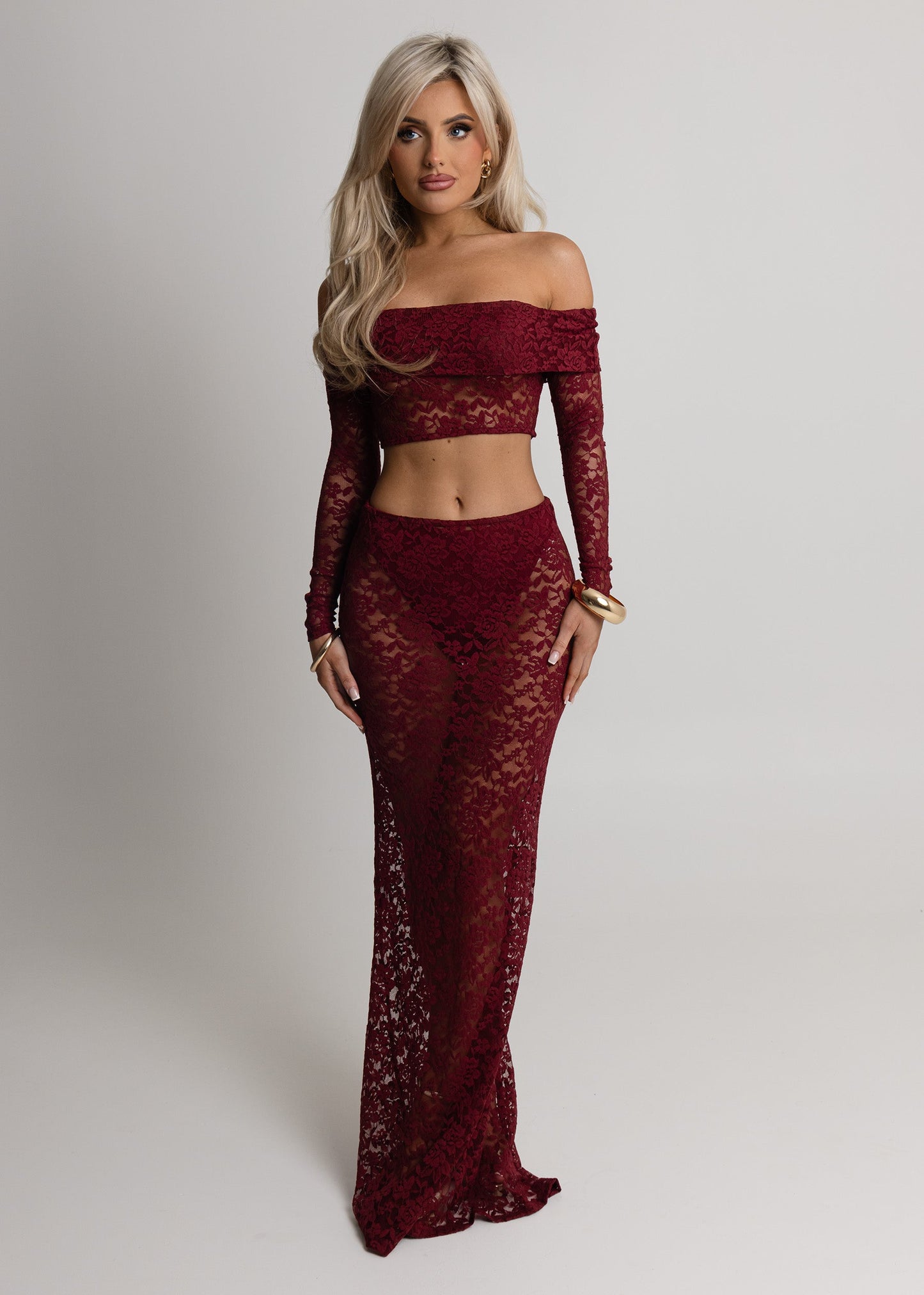 Opulent Dreams Lace Two Piece - Burgundy