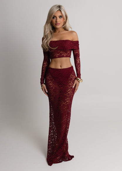 Opulent Dreams Lace Two Piece - Burgundy