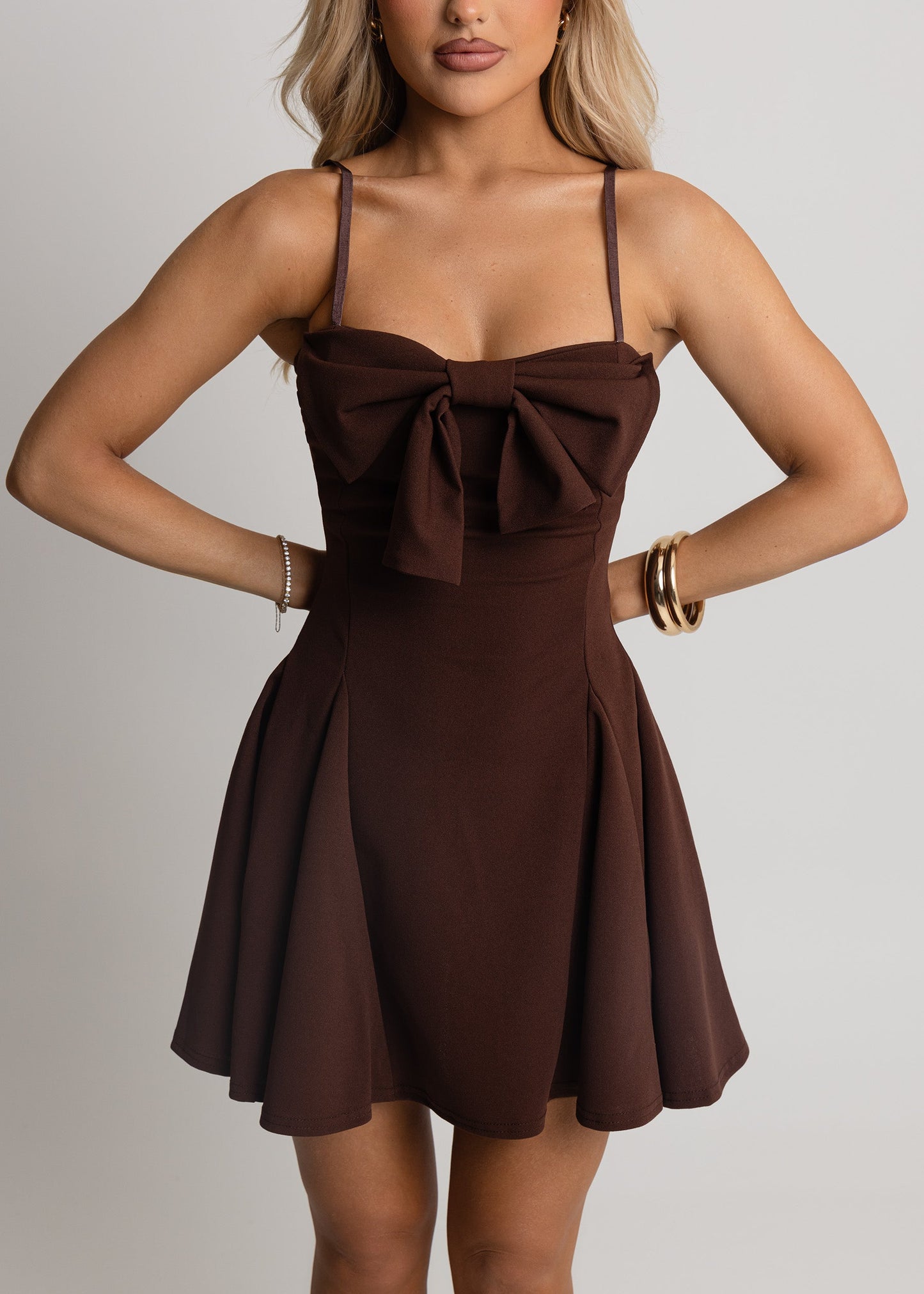 Parting Ways Bow Mini Dress - Brown