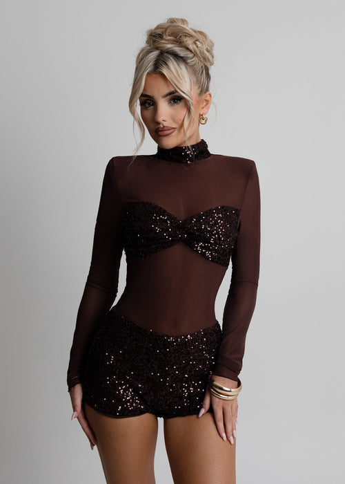 Sheer Grace Playsuit - Brown
