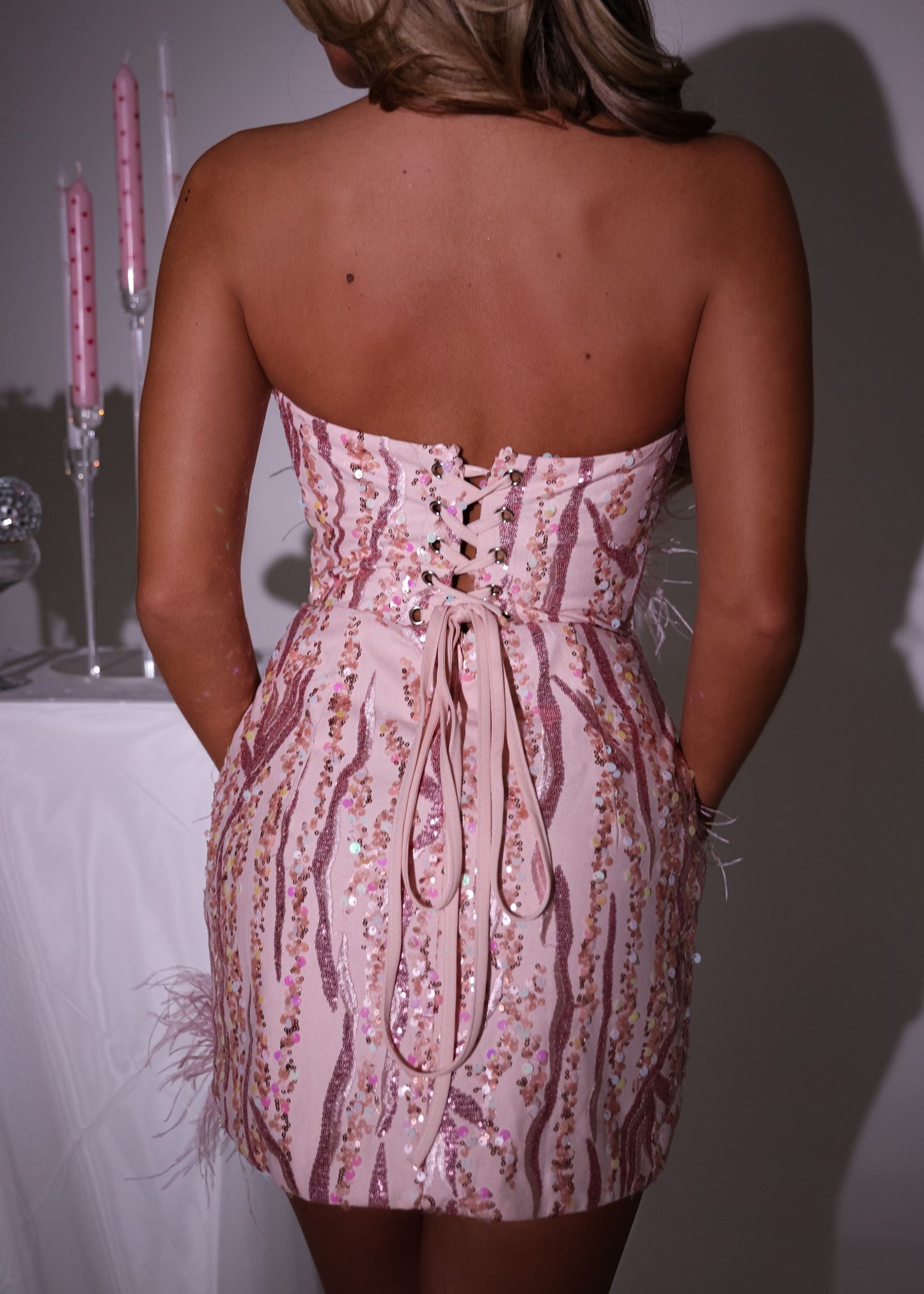 Sparkle Feels Feather Mini Dress - Pink