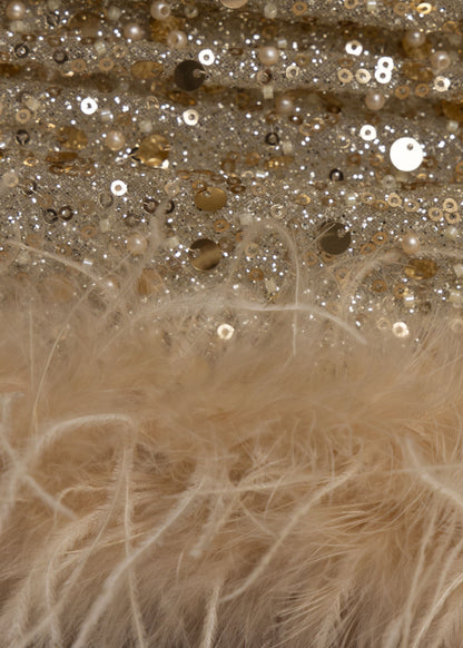 Sweeter Nights Embellished Feather Mini Dress - Gold