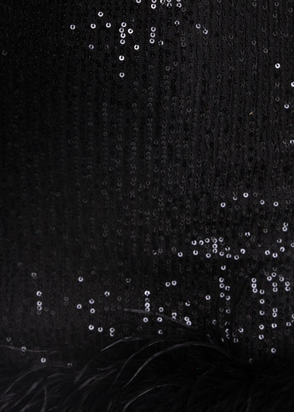 Untamed Aura Sequin Feather Mini Dress - Black