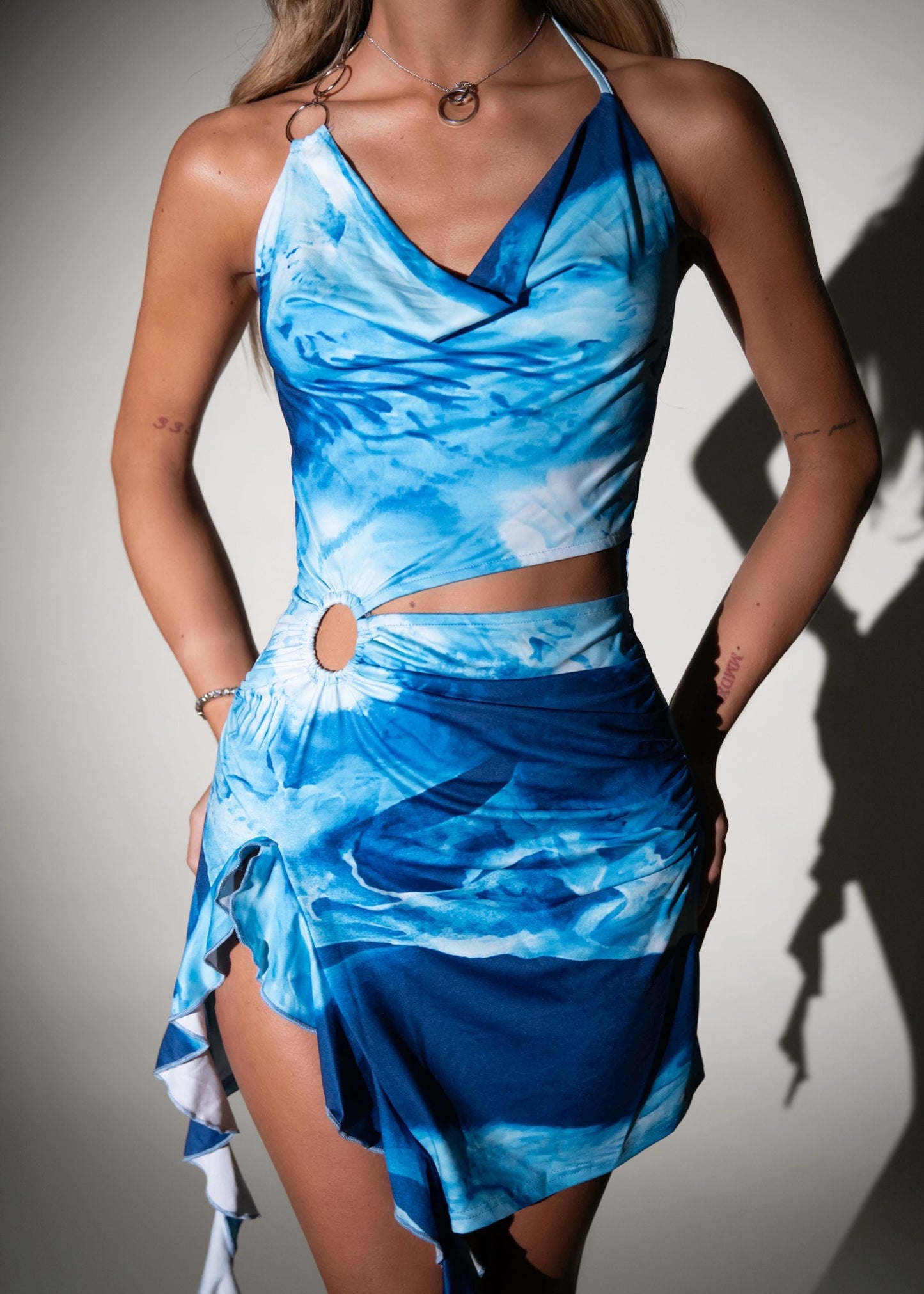 Vicious Cycle Cowl Mini Dress - Blue