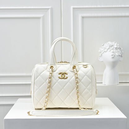 Caviar Quilted Small Bowling Bag White