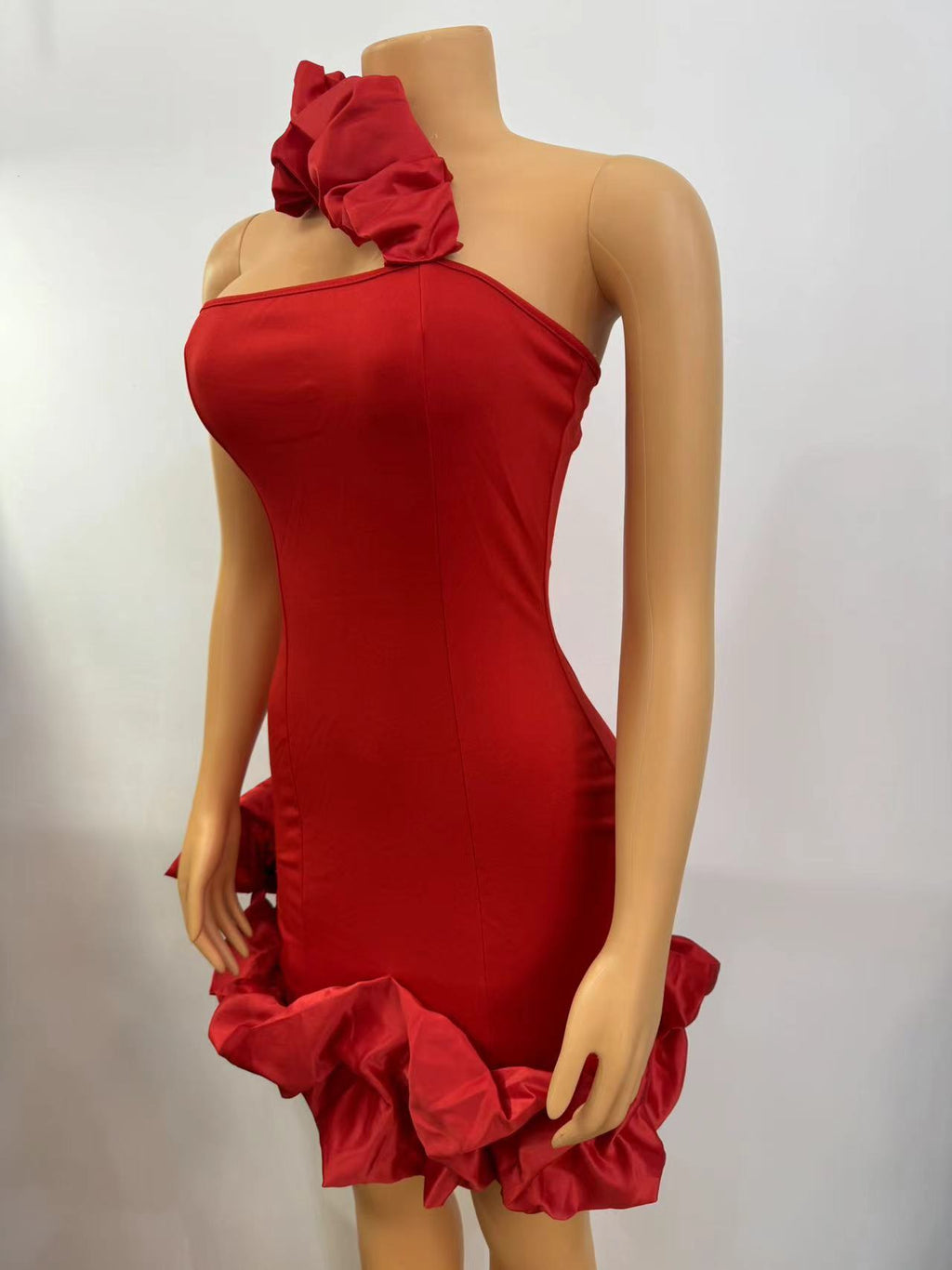 Summer European And American Ruffled Sheath Shoulder Tube Top Cinched Waist Slim Fit Dress