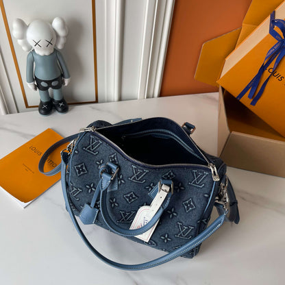 Embossed Denim Travel Satchel