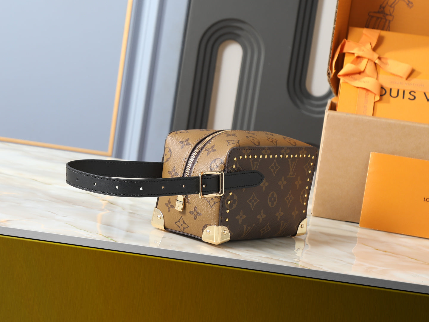 Studded Monogram Cosmetic Pouch / Toiletry Bag