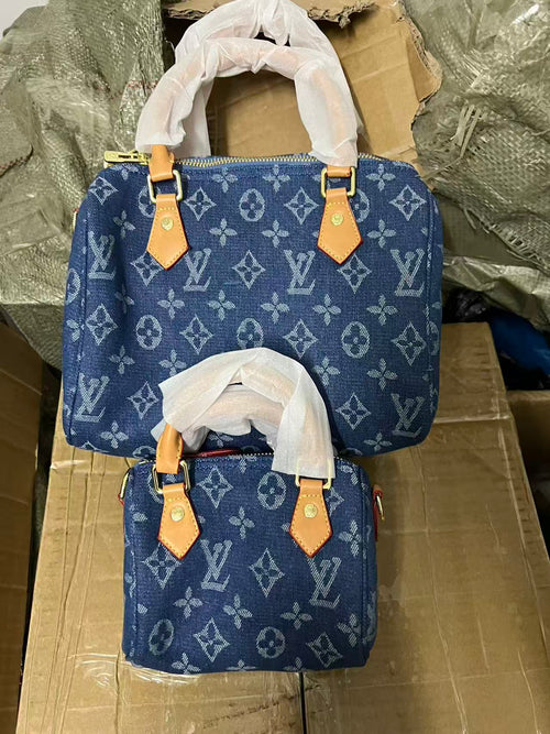 Premium Denim Monogram Boston Bag