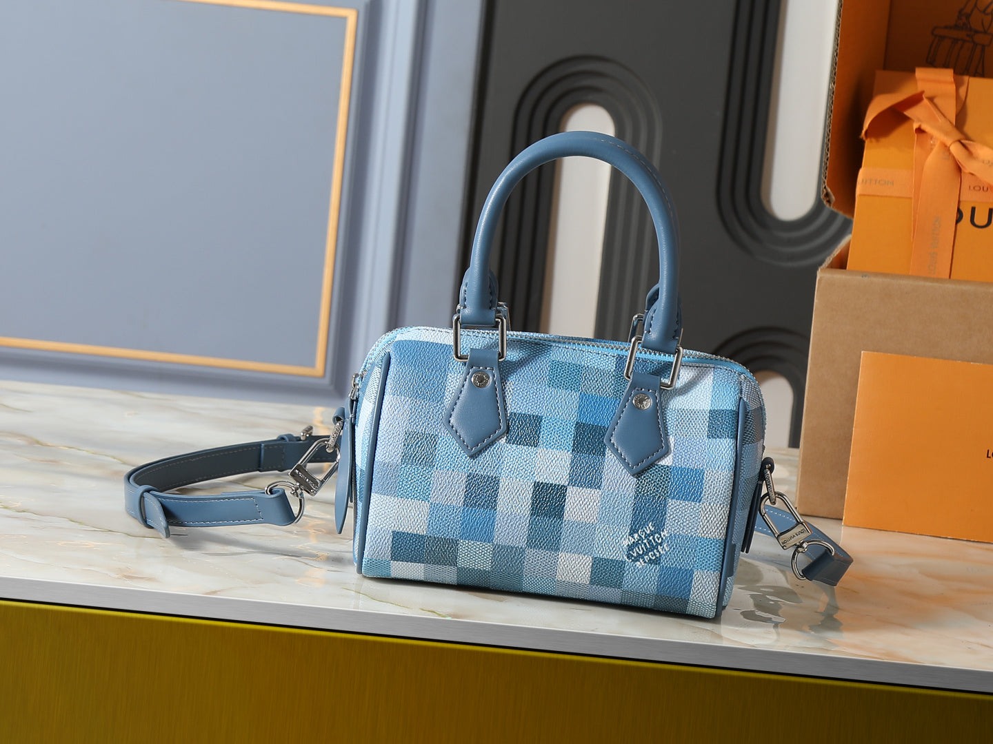 Premium Mini Boston Bag with Checkered Print