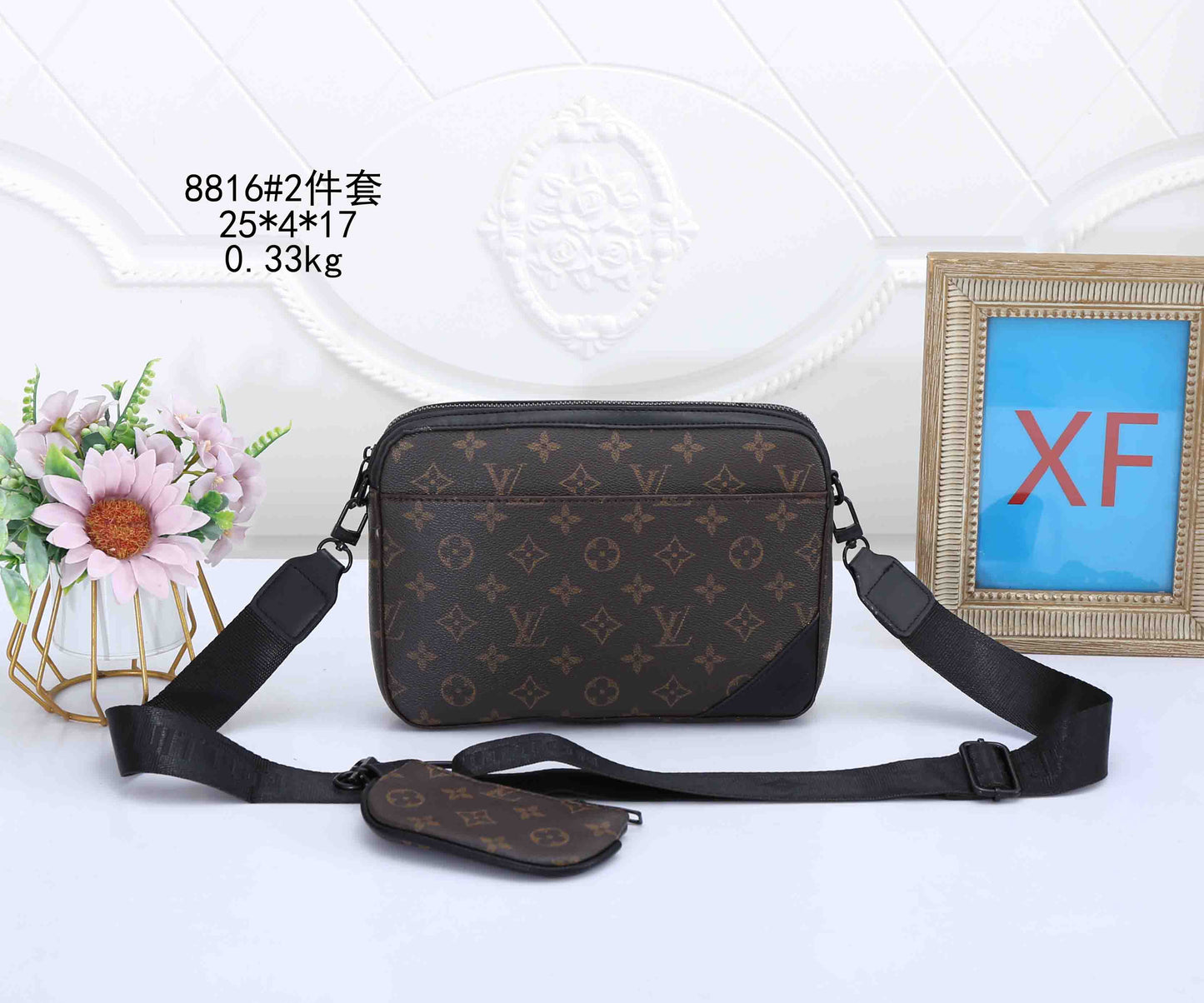 Monogram Crossbody Messenger Bag Set