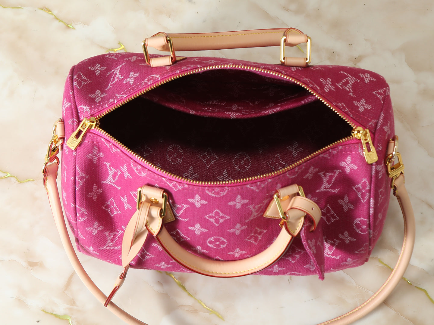 Checkered Canvas Top Handle Satchel - Fuchsia Pink