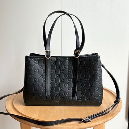 Emblem Medium Black GG Leather Tote Bag