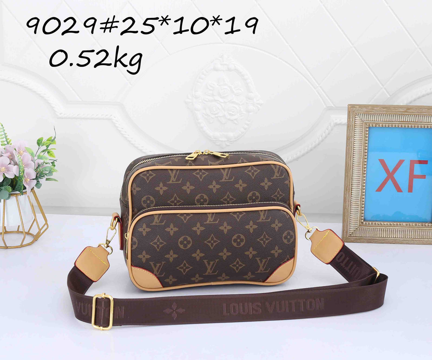 Premium Monogram Double-Zip Crossbody Bag