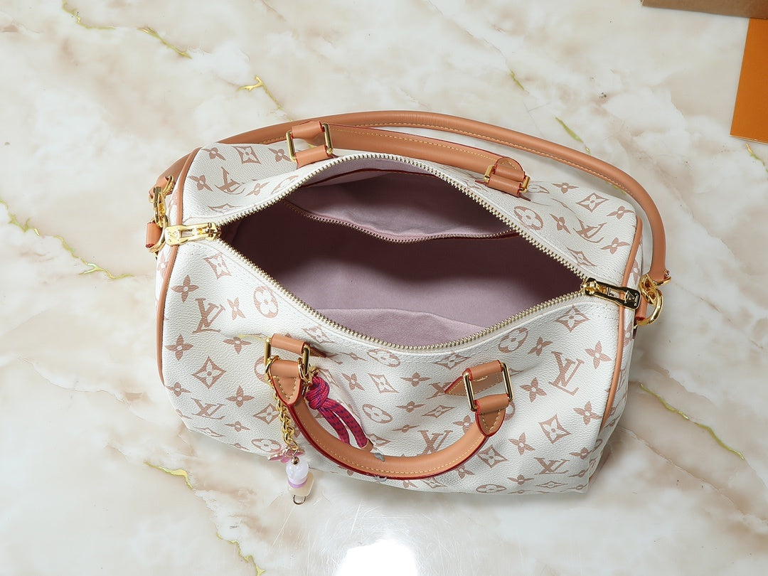 Premium Monogram Boston Travel Bag with Charm