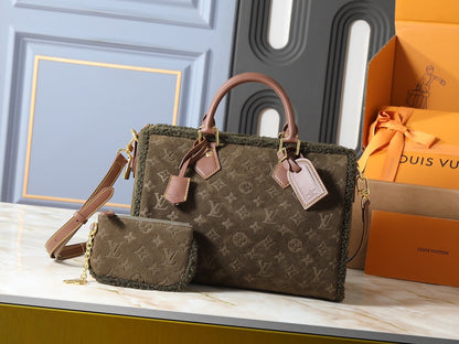 Premium Monogram Suede Tote Bag Set with Coin Pouch