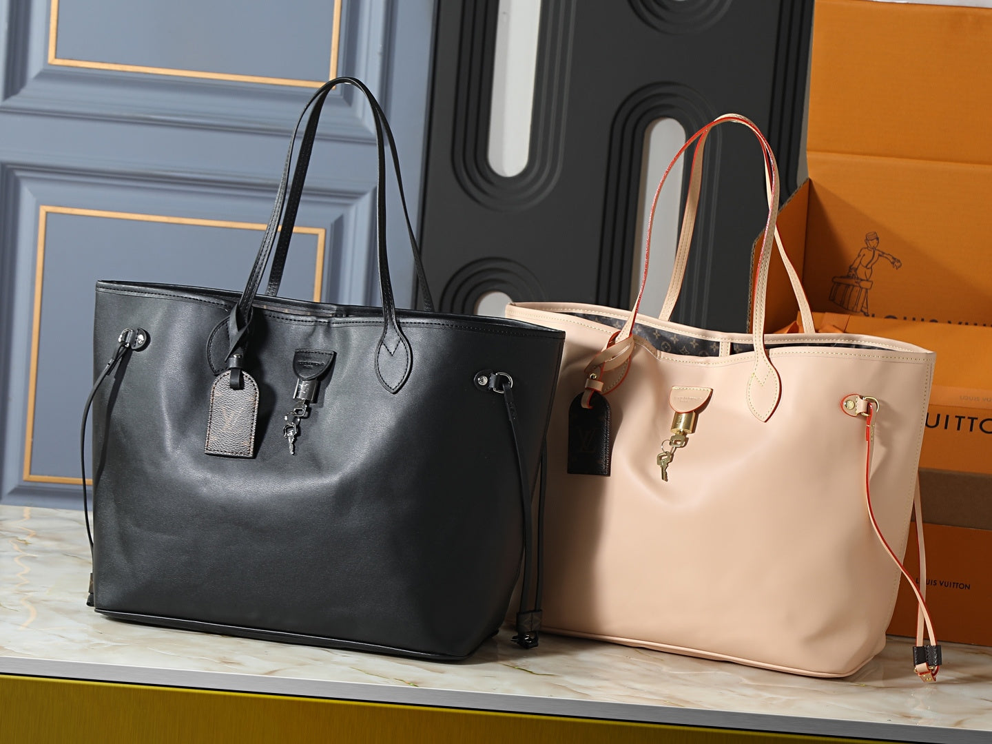 Classic Leather Tote Bag with Lock Charm