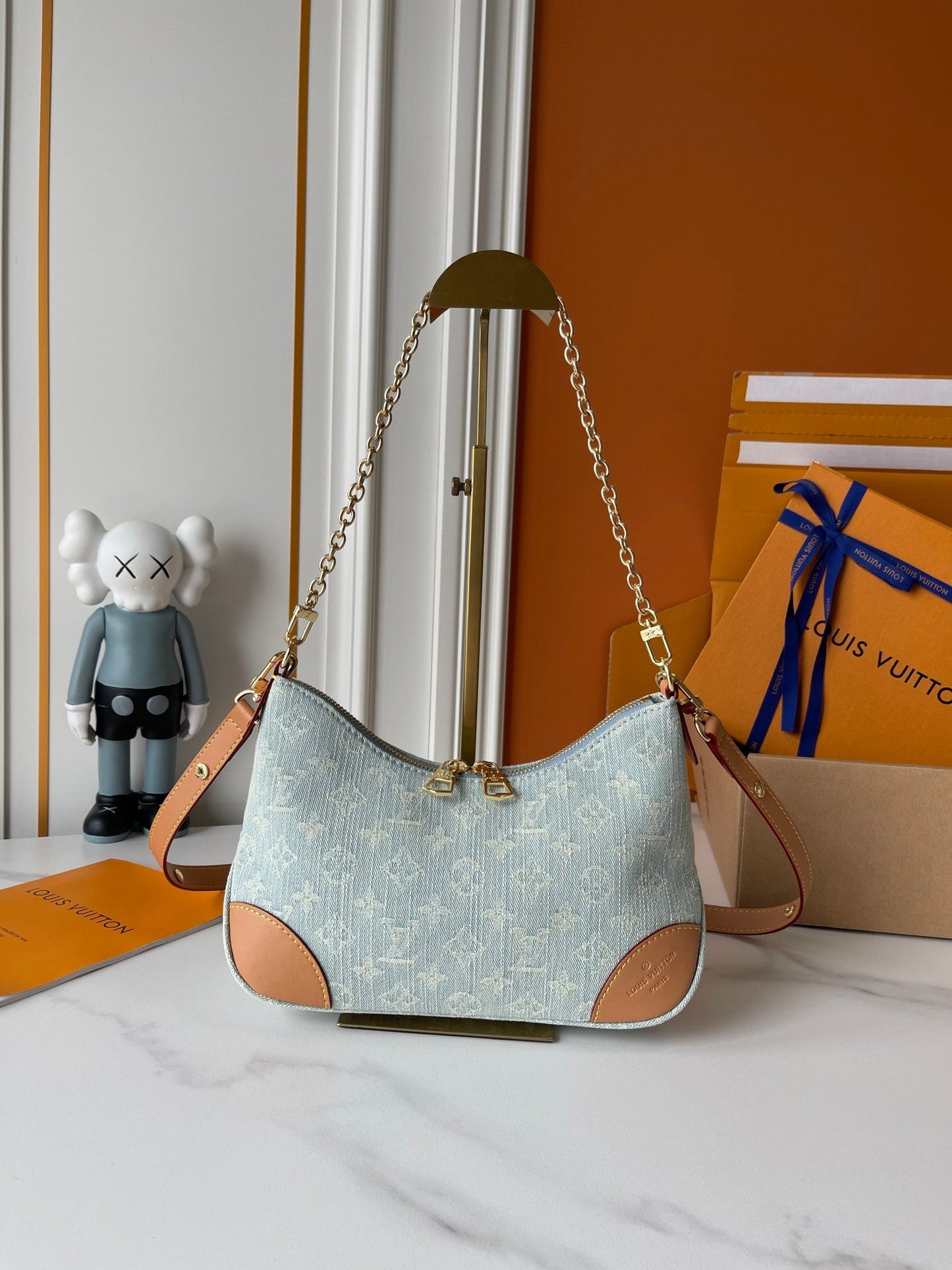 Denim Monogram Chain Shoulder Bag