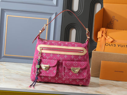 Denim Monogram Multi-Pocket Shoulder Bag