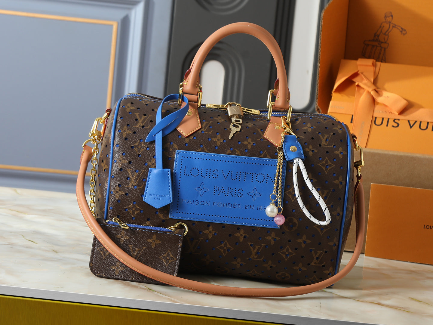 Perforated Monogram Travel Boston Bag with Matching Wallet