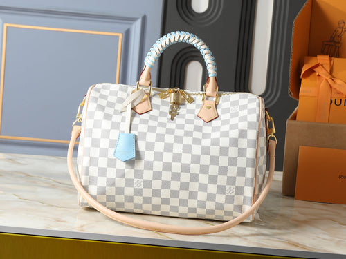 Checkered Canvas Top Handle Satchel