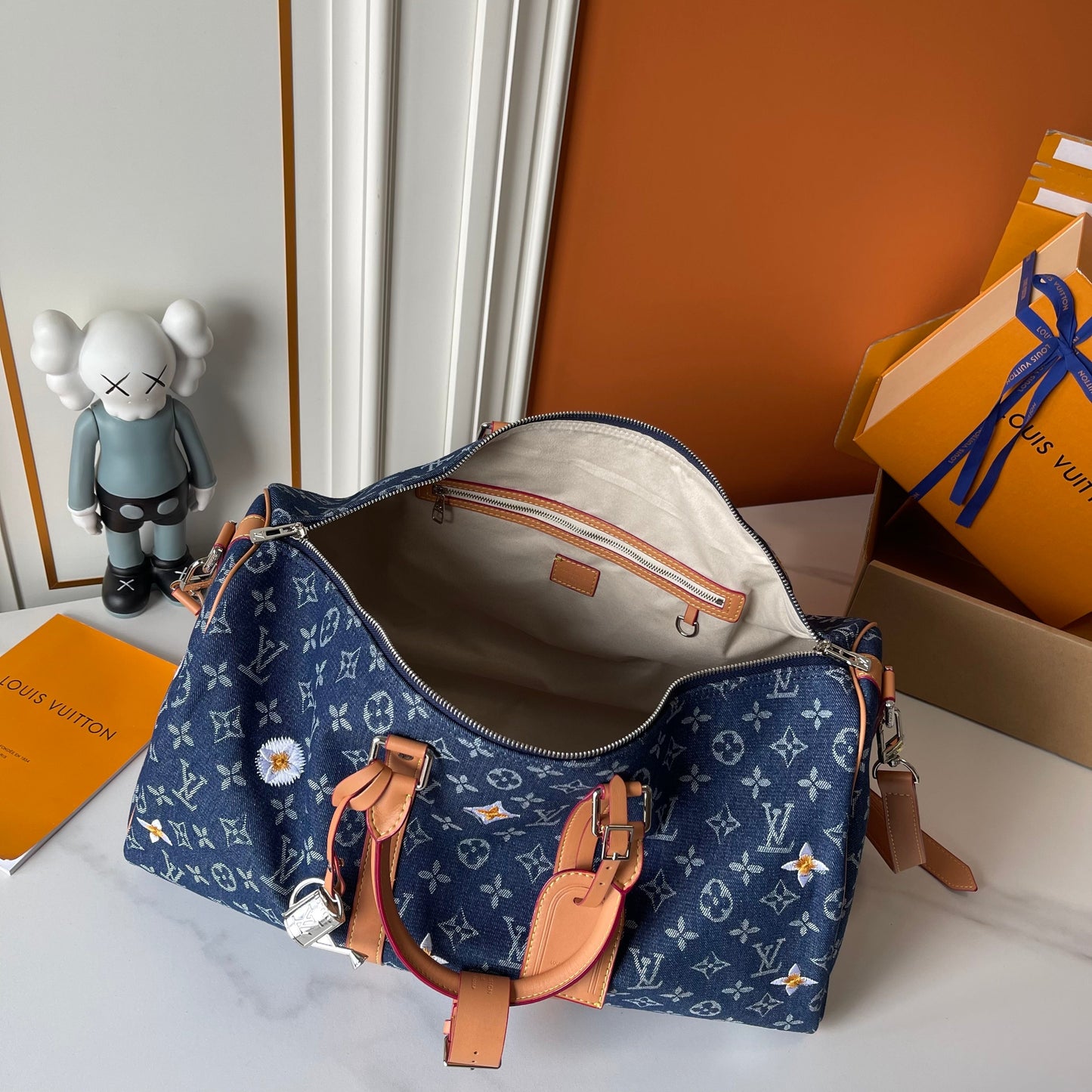 Floral Denim Travel Duffel Bag