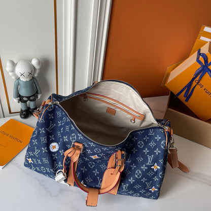 Floral Denim Travel Duffel Bag