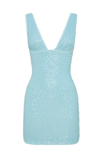 I Believe In You Beaded Mini Dress Baby Blue